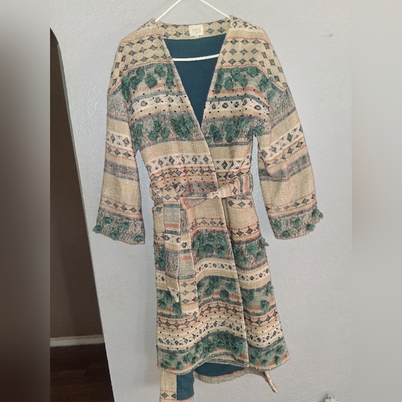 Anthropologie Textured Tassel Coat Tryb Hand Knitted Detailing 100% Cotton S - Picture 2 of 7